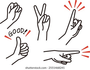 Hand pose set line drawing 02.
A set of 5 illustrations.