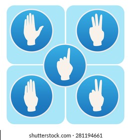 Hand poses in blue round icons counting from one to five