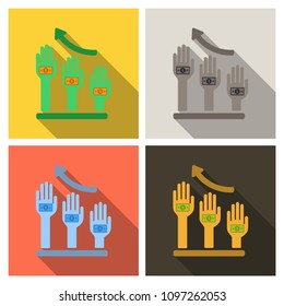 Hand poses counting, giving, taking, squeezing and showing cash. hands giving money. arrow up