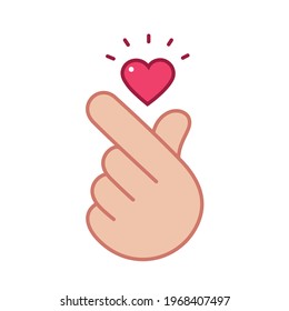 Hand posing fingers mini heart shape in vector flat illustration style. Take care.