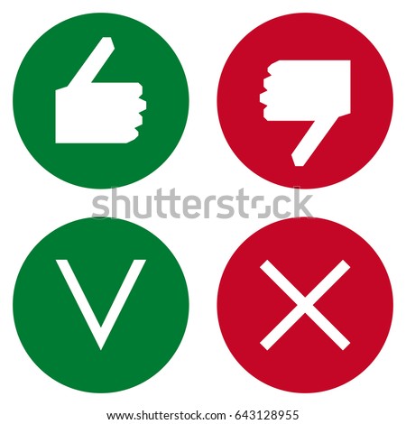 hand positive negative and check pixel buttons circle icon red green