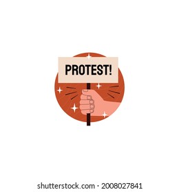 Hand With Poster Protest. Sticker Icon