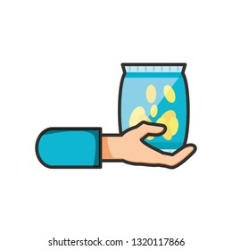 hand with potato chip isolated icon