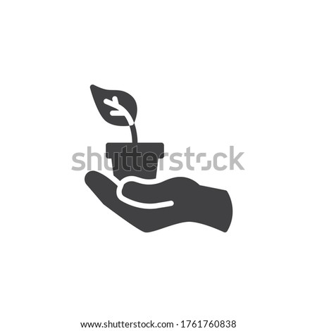 Hand with potted plant vector icon. filled flat sign for mobile concept and web design. Hand holding house plant glyph icon. Symbol, logo illustration. Vector graphics