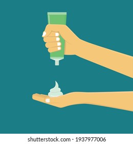 hand pour gel paste on hand, for body lotion or gel-related, flat design vector illustrations