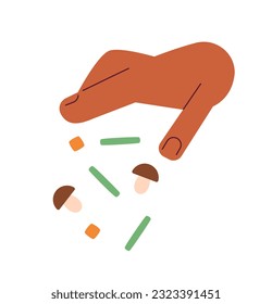 Hand pour vegetables semi flat colour vector object. Cooking process, Editable cartoon clip art icon on white background. Simple spot illustration for web graphic design