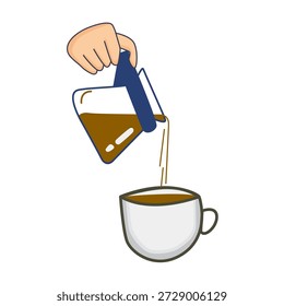Mão derramando café na xícara de ilustração