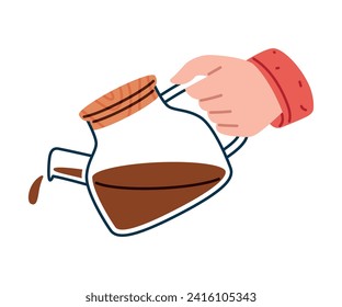 Hand Pouring Coffee from Teapot as Cooking Utensil Vector Illustration