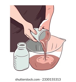 Hand pouring fresh chocolate into a bowl icon isolated