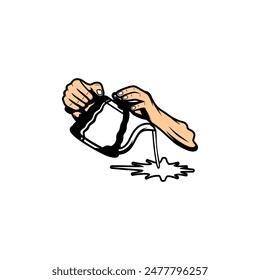 hand pouring liquid from a teapot vector illustration