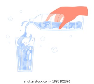 Hand pouring water from bottle into glass.