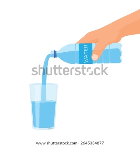 Hand pouring water from bottle into a glass