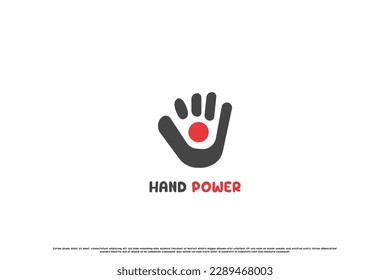 Hand power button logo design illustration. Creative flat silhouette high fives button hand strength. Simple flat abstract design hand finger thumb symbol icon.