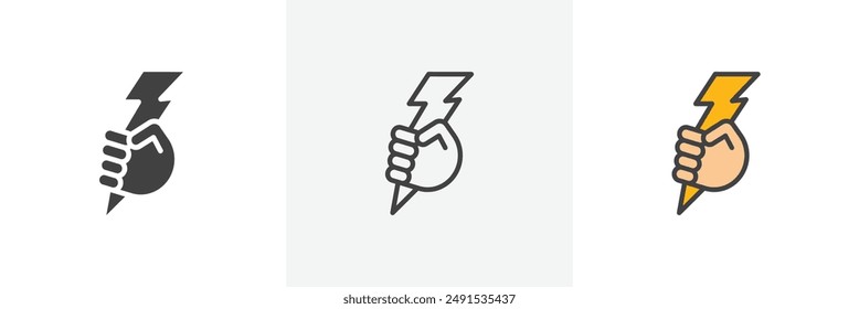 Mano con el conjunto de iconos de color de energía. Eps 10