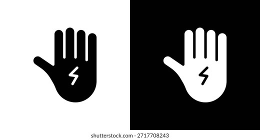 Mano con el pictograma plano negro del icono del poder. Para gráficos y Diseño web.