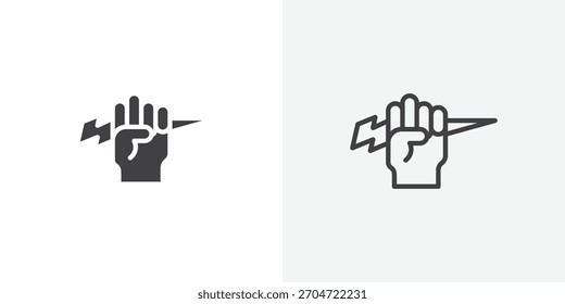 Hand with Power icon. collection of editable stroke line and solid flat styles.