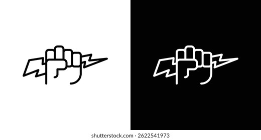 Hand with Power icon outline. linear style for apps