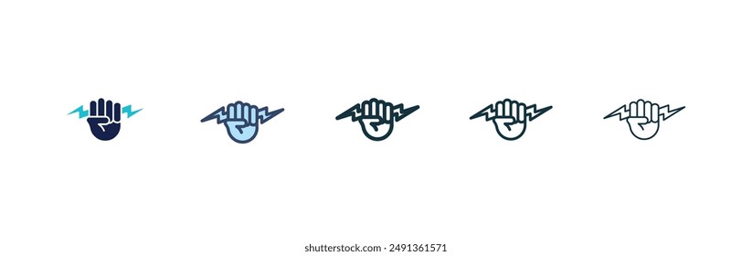 Hand with Power icon set on white background