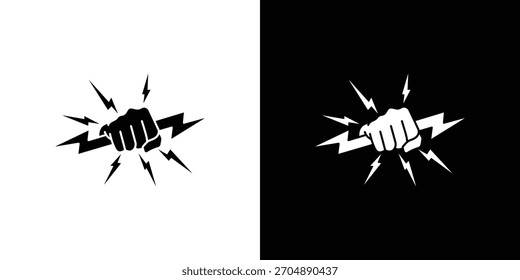 Hand mit Power Symbol Silhouette Vektor in schwarzen Farben. Design-Stil des flachen Symbols