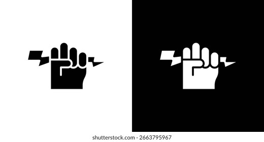 Mano con el símbolo del icono del poder. Diseño simple y plano para Web y App móvil