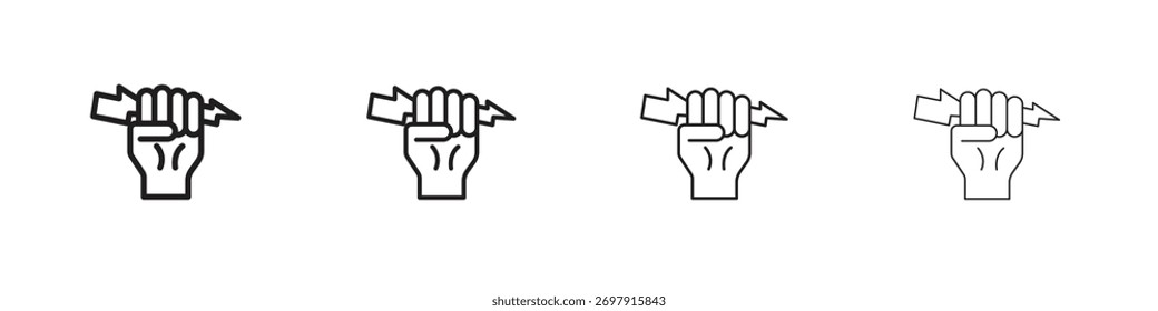 Mano con icono de poder. Diseño de estilo delgado, ligero, regular y audaz aislado sobre fondo blanco