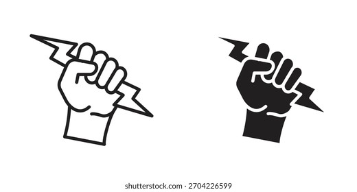 Hand with Power icon in thin stroke and flat style.