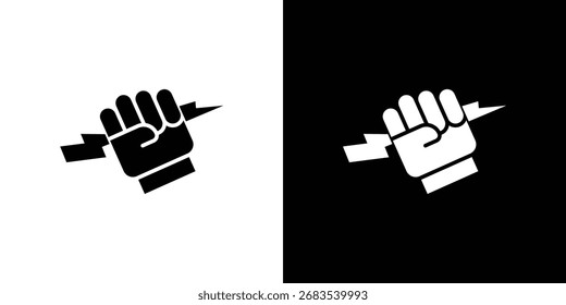Mano con gráficos de Vector de iconos de energía. Conjunto de Vector negro sólido plano