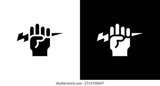 Hand with Power icon. Vector illustration. Silhouette in black color