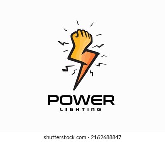 hand power up lightning bolt electricity force illustration logo symbol icon template for the power companies, fight club. Design element. Vector illustration