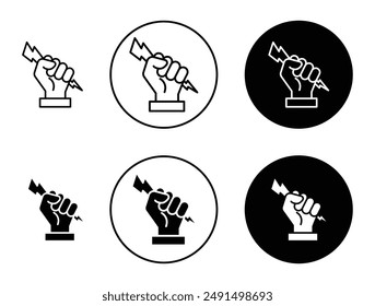 Hand with Power liner vector icon set