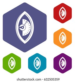 Hand power meter icons set hexagon isolated vector illustration