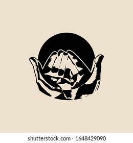 Hand Pray Illustration Silhouette Abstract Creative Vector Logo