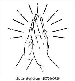 Hand pray line art with light