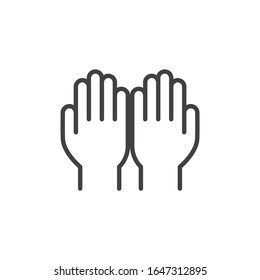 Hand pray line icon. linear style sign for mobile concept and web design. Two hands praying outline vector icon. Symbol, logo illustration. Vector graphics