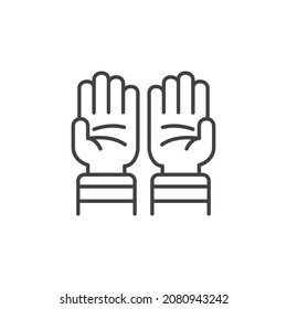 Hand-Bettliniensymbol. lineares Stilzeichen für mobiles Konzept und Webdesign. Zwei Hände beten Umriss Vektorsymbol. Symbol, Logo-Abbildung. Vektorgrafik