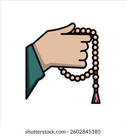 Hand with Prayer Beads High Quality and Editable Vector Illustration For Holy Month Ramadhan Design Theme