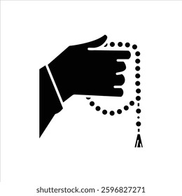 Hand with Praying Beads Silhouette of Ramadan and Islamic Icon