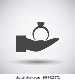 Hand Present Heart Ring Icon. Dark Gray on Gray Background With Round Shadow. Vector Illustration.