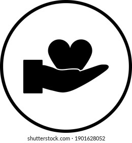 Hand Present Heart Ring Icon. Thin Circle Stencil Design. Vector Illustration.