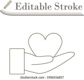 Hand Present Heart Ring Icon. Editable Stroke Simple Design. Vector Illustration.