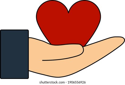 Hand Present Heart Ring Icon. Editable Outline With Color Fill Design. Vector Illustration.