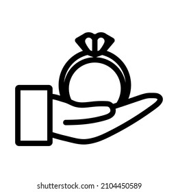 Hand Present Heart Ring Icon. Bold outline design with editable stroke width. Vector Illustration.