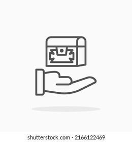 Hand Present Treasure Box line icon. Editable stroke and pixel perfect. Can be used for digital product, presentation, print design and more.