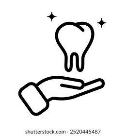 Hand presenting healthy teeth icon with editable stroke