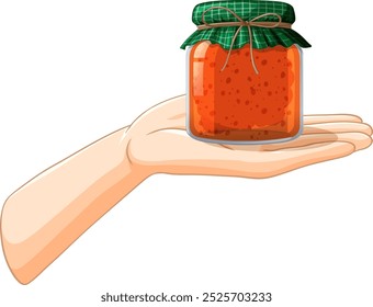 Hand presenting a jar of homemade jam