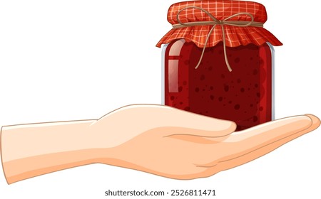 Hand presenting a jar of homemade jam