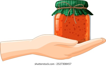 Hand presenting a jar of homemade jam