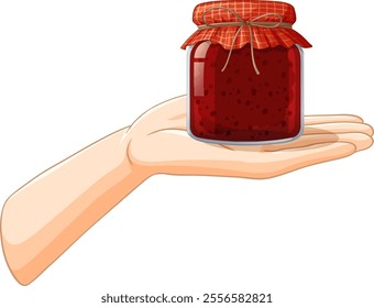 Hand presenting a jar of homemade jam