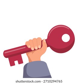 Hand presenting single gold key isolated vector illustration on white background