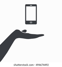 Hand presenting smartphone icon